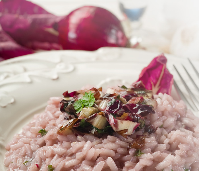 Risotto con radicchio e kiwi