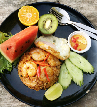 Asian passion: gamberetti al riso e frutta