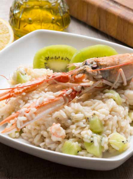 Riso scampi e kiwi