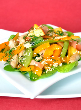 Straccetti di pollo kiwi e valeriana
