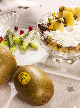 Cup with ricotta cream, chocolate and kiwi