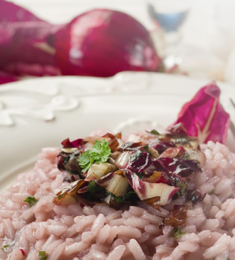 Risotto with radicchio and kiwi